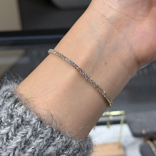 14K Lab diamond round 3.2ct four-prong tennis bracelet