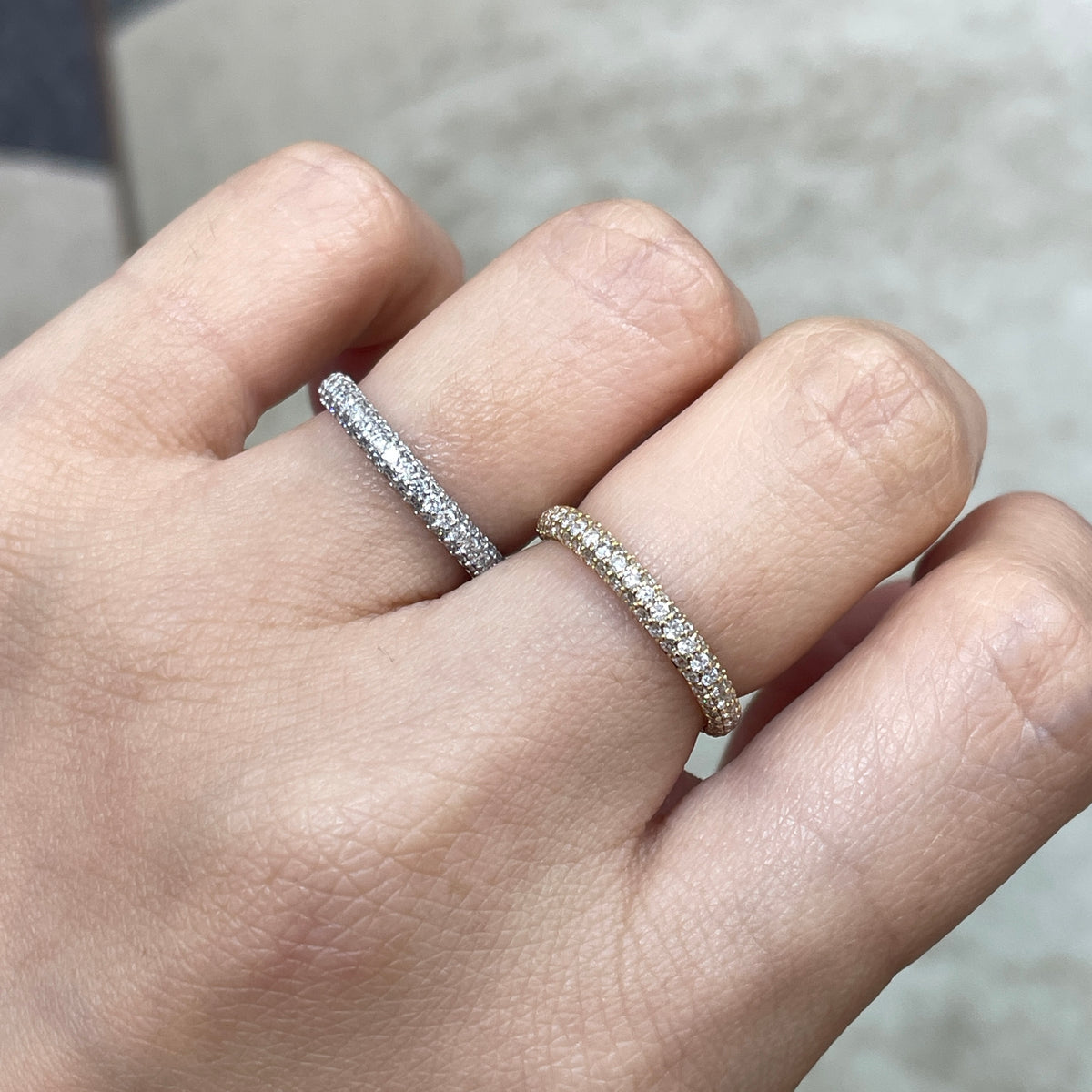 9k Lab diamond round 0.6ct three row ¾ coverage ring