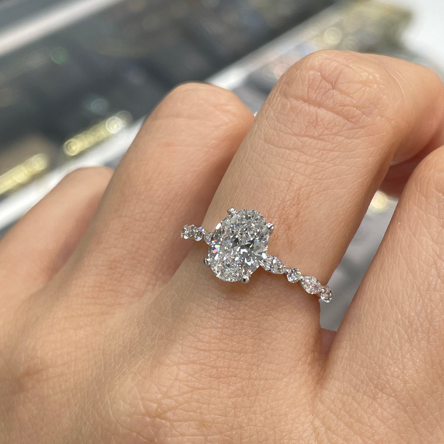 IGI lab diamond Oval 1.5ct marquise round mix pave ring