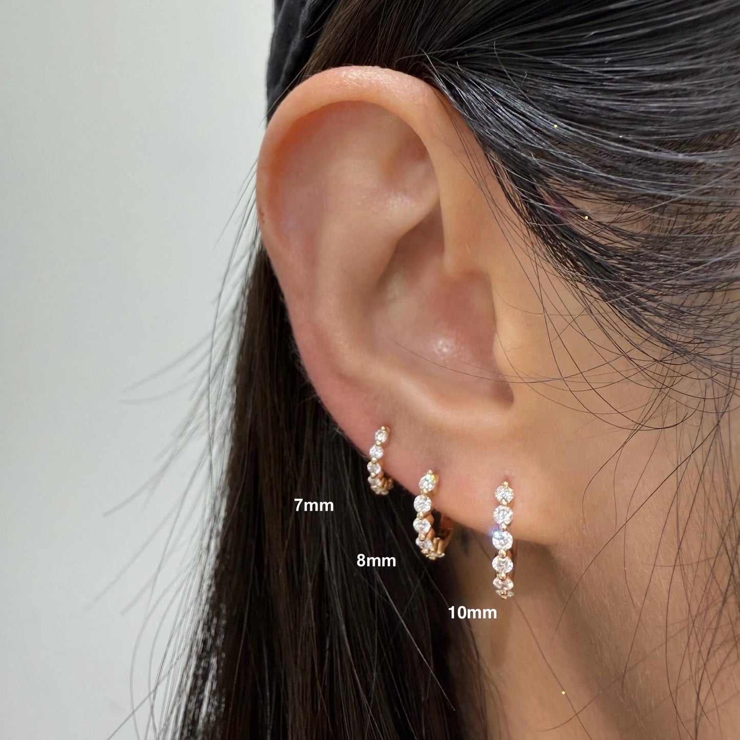 Lab diamond round 0.14ct single-prong 7mm hoop earring-each