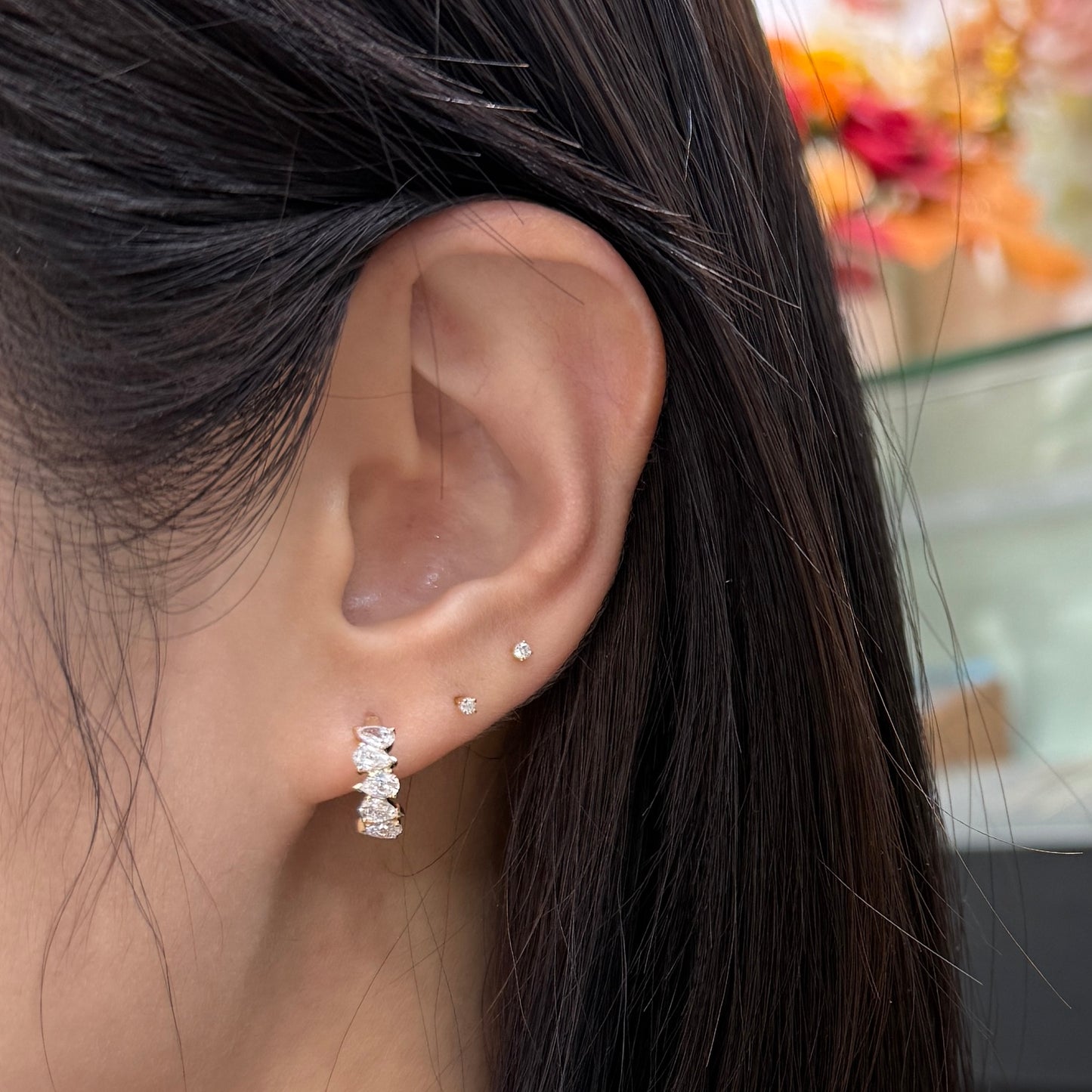 Lab diamond pear shape 1ct east west 10mm hoop earrings-pair