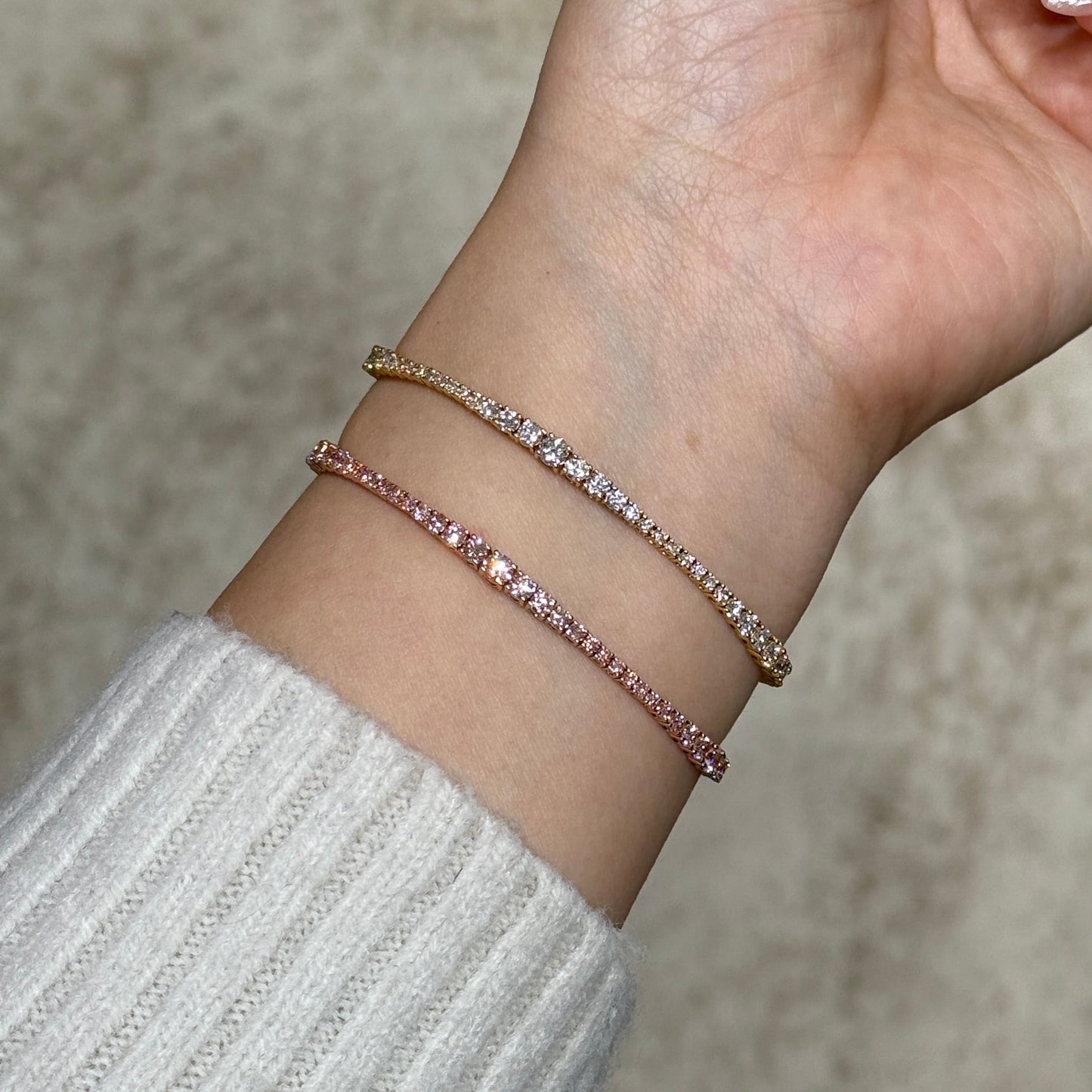 Lab pink diamond round 3.2ct wavy tennis bracelet