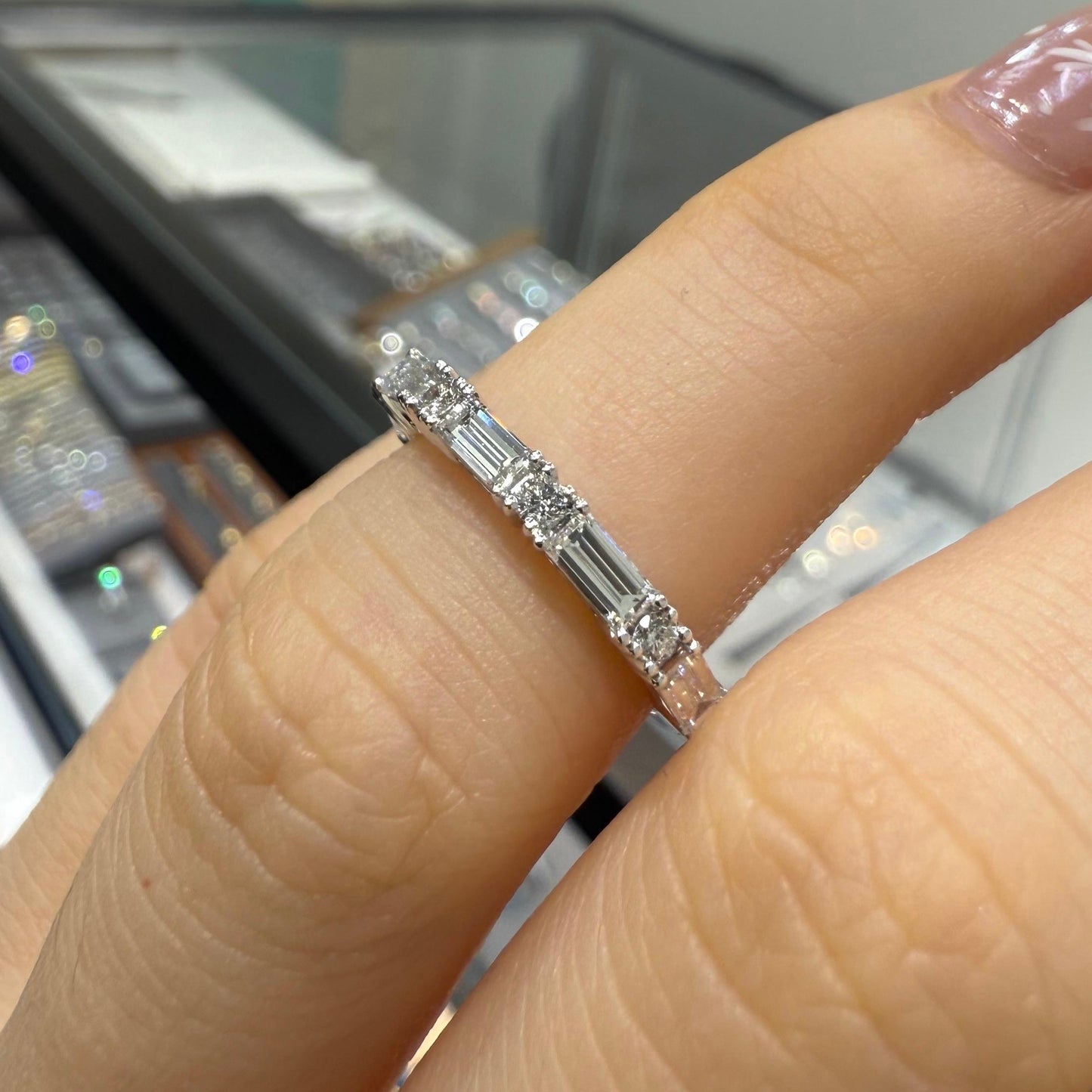 Lab Diamond baguette round mix half eternity ring