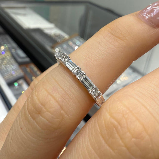 Lab Diamond baguette round mix half eternity ring