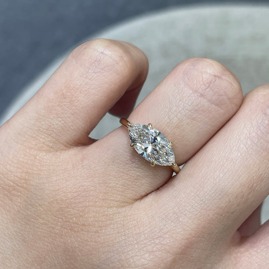 IGI lab diamond marquise shape 2ct four-prong underhalo east west ring