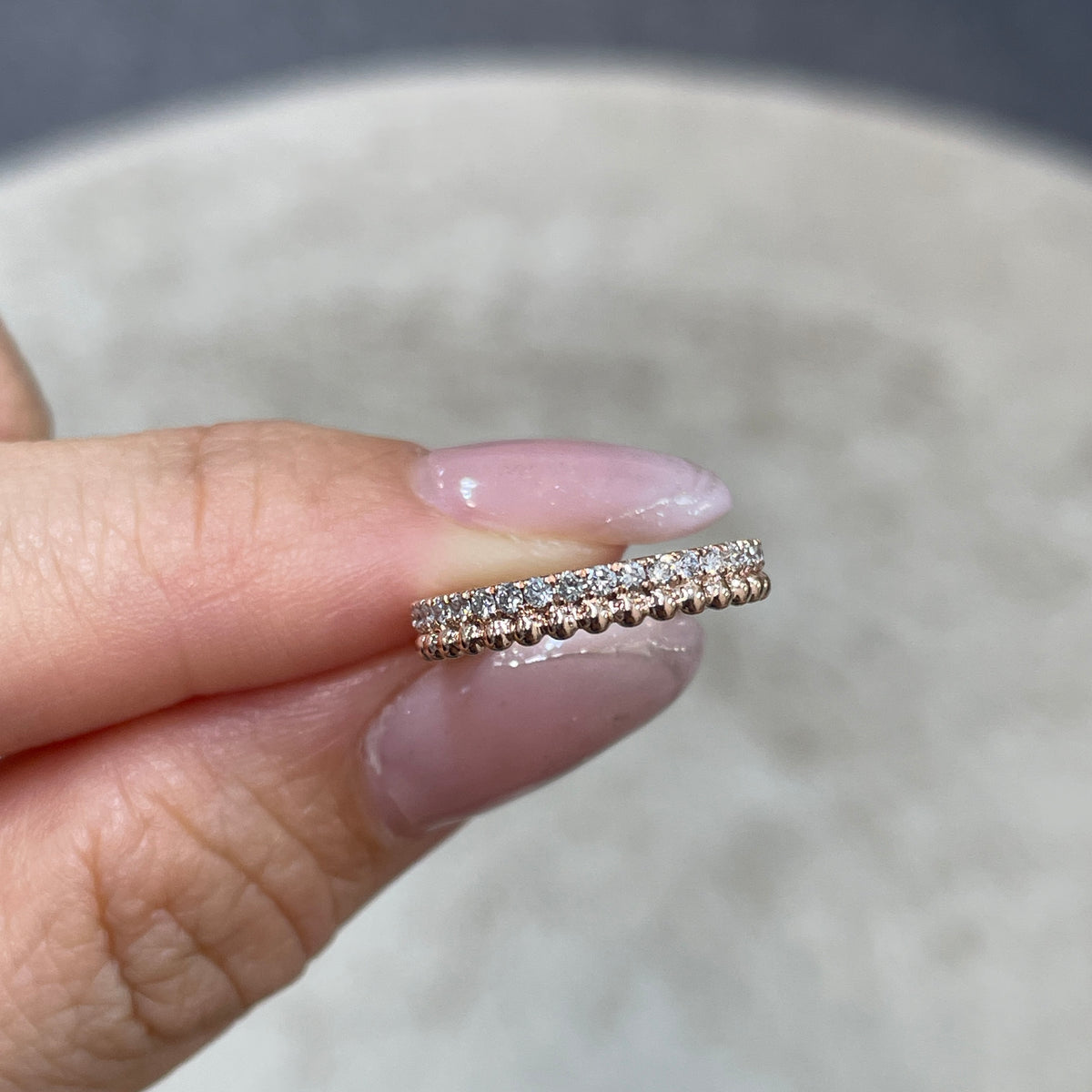 9k Lab diamond round 0.3ct milgrain dewdrop full eternity pinky ring