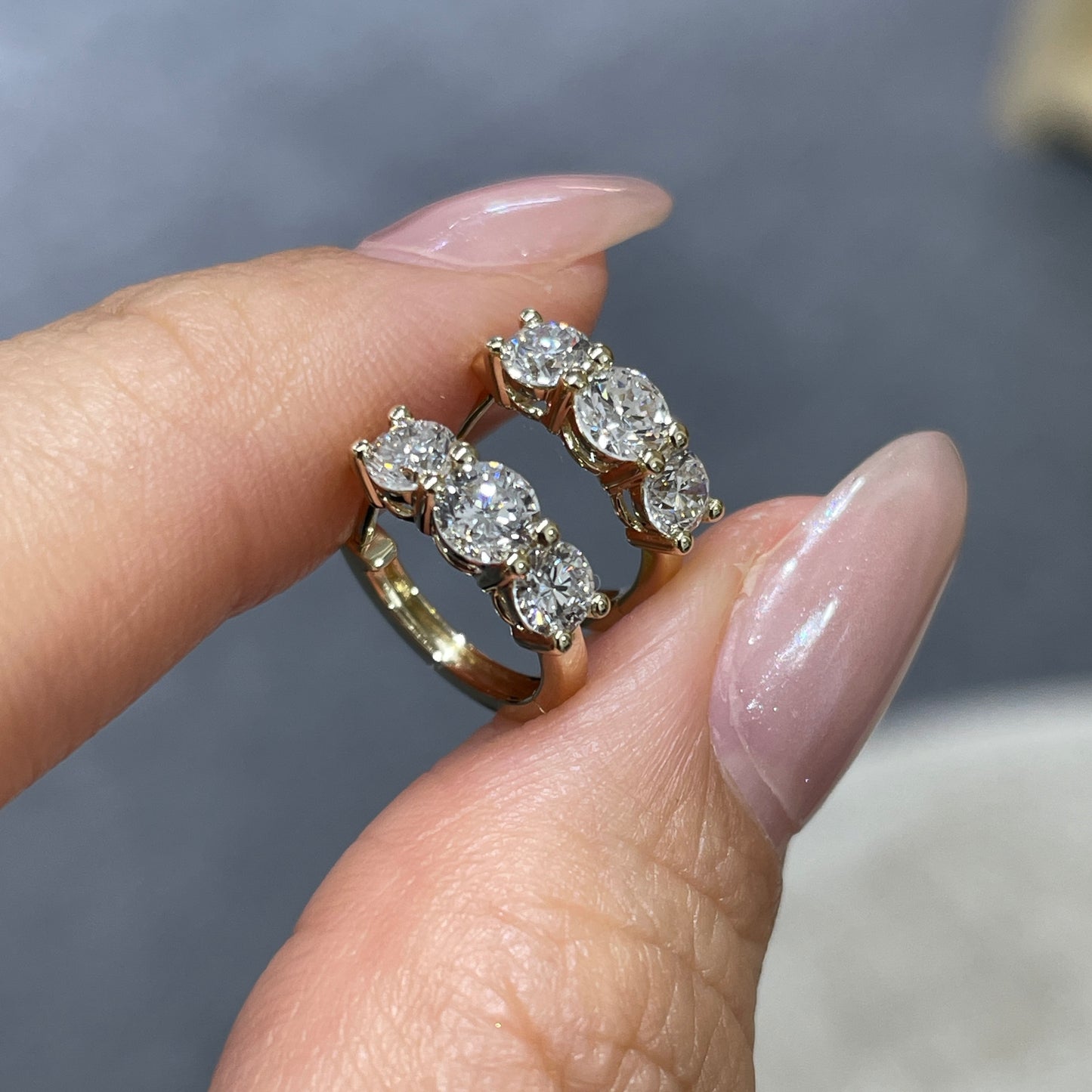 9k Lab Diamond round trio 1ct 10mm hoop earrings-pair