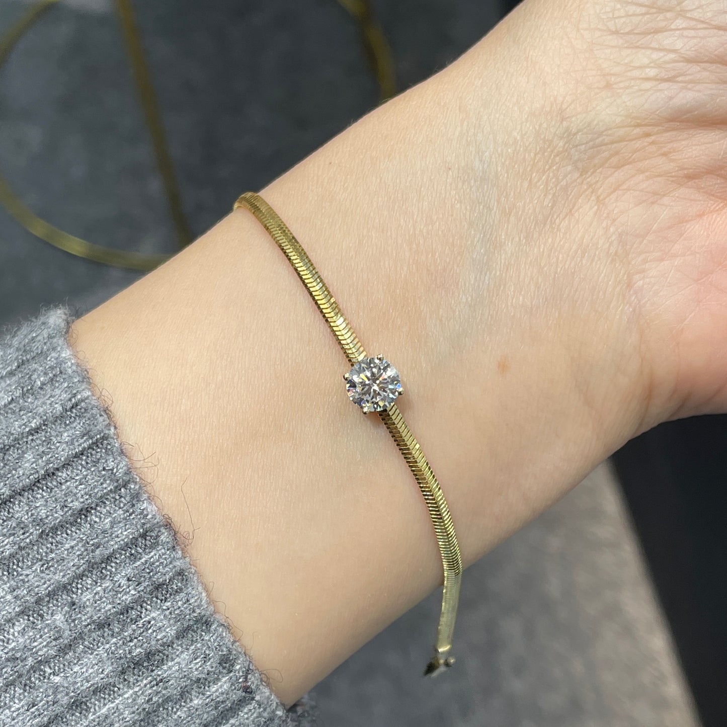 Lab Diamond round 1ct with wide snake chain bracelets