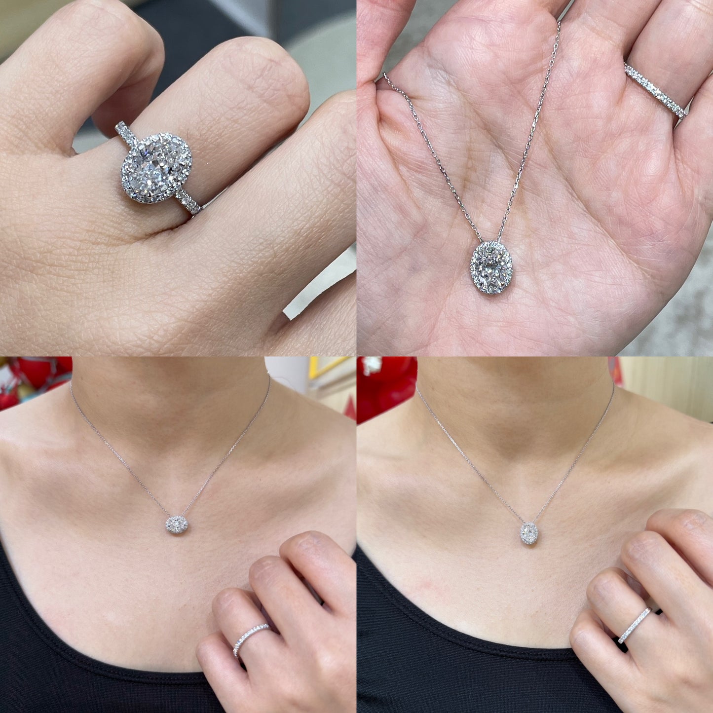 IGI lab diamond oval 1.5ct two-way halo pave ring