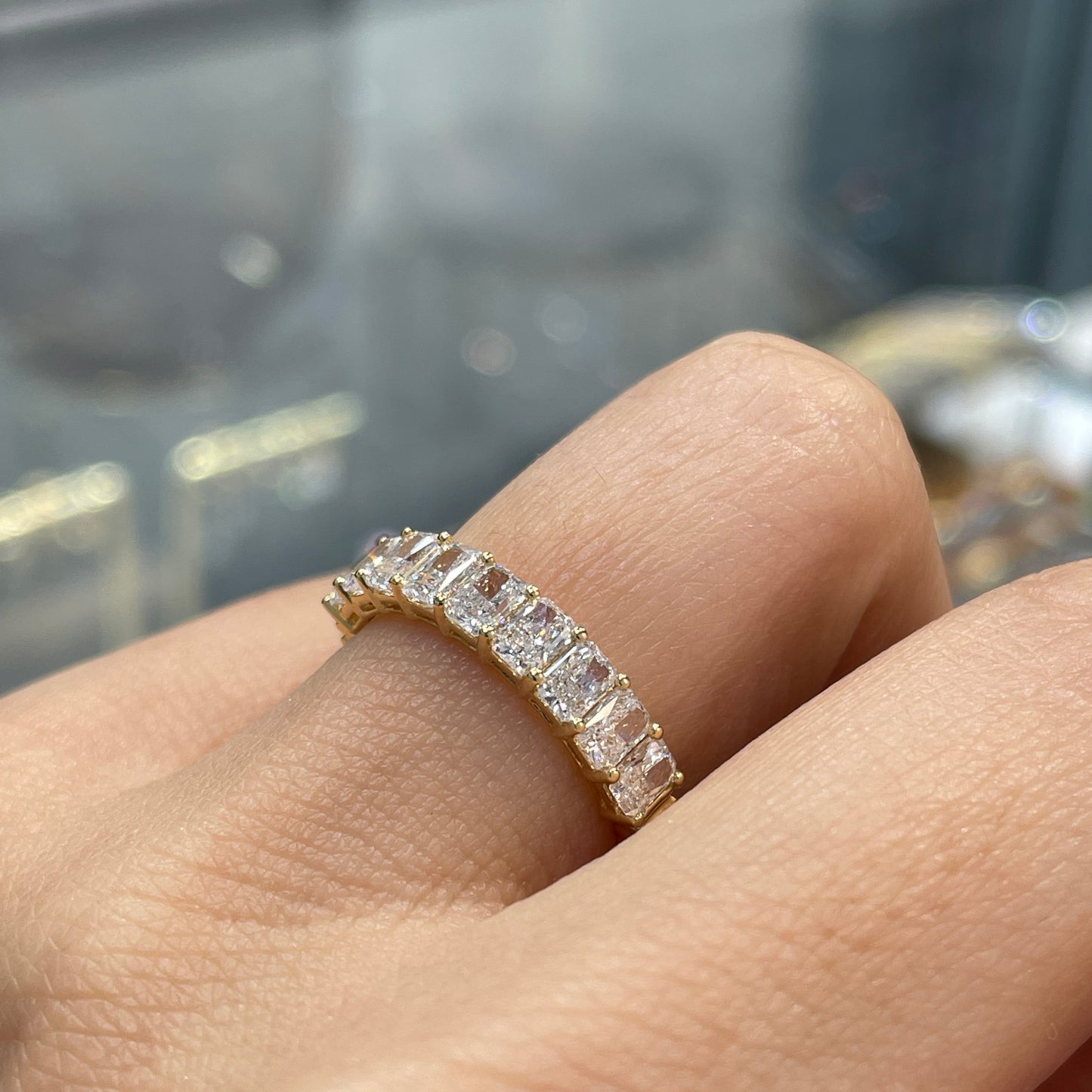 Lab diamond Radiant cut 1.35ct half eternity straight vertical line band ring