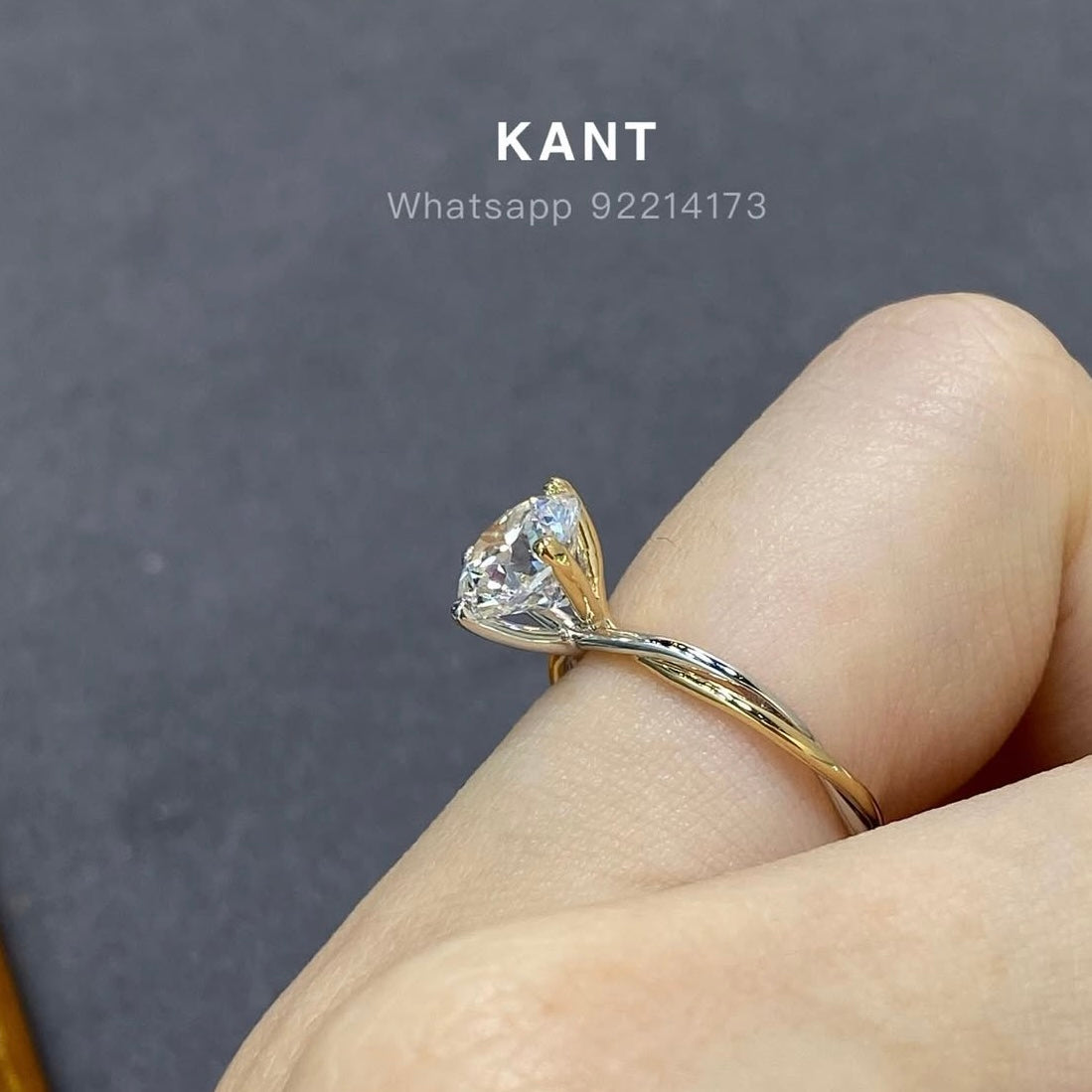 Lab Diamond Round 1.5ct four-prong two tone twist band ring