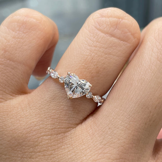 IGI Lab diamond heart 1.2ct marquise and round mix pave ring