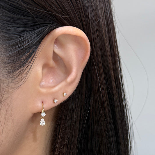 Lab diamond Pear and round 0.3ct 8mm swing hoop earring-each