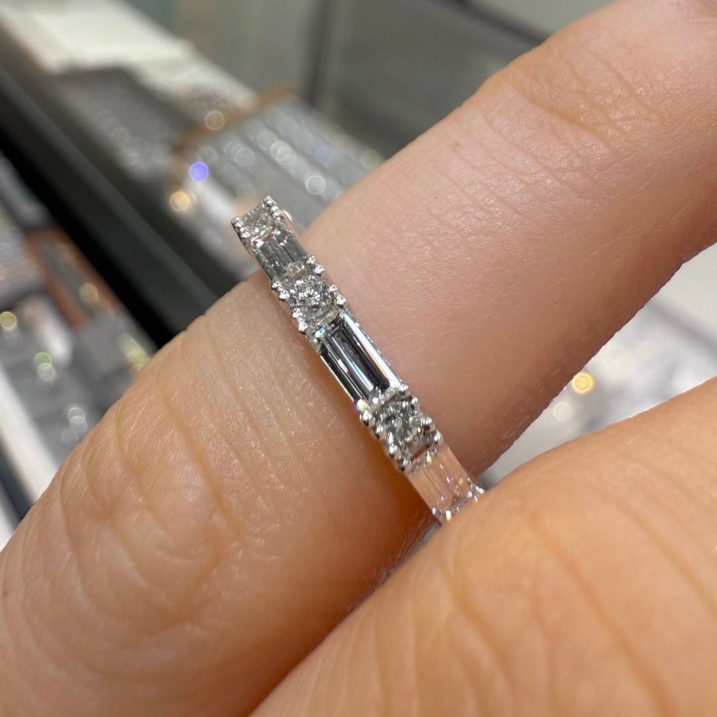 Lab Diamond baguette round mix half eternity ring
