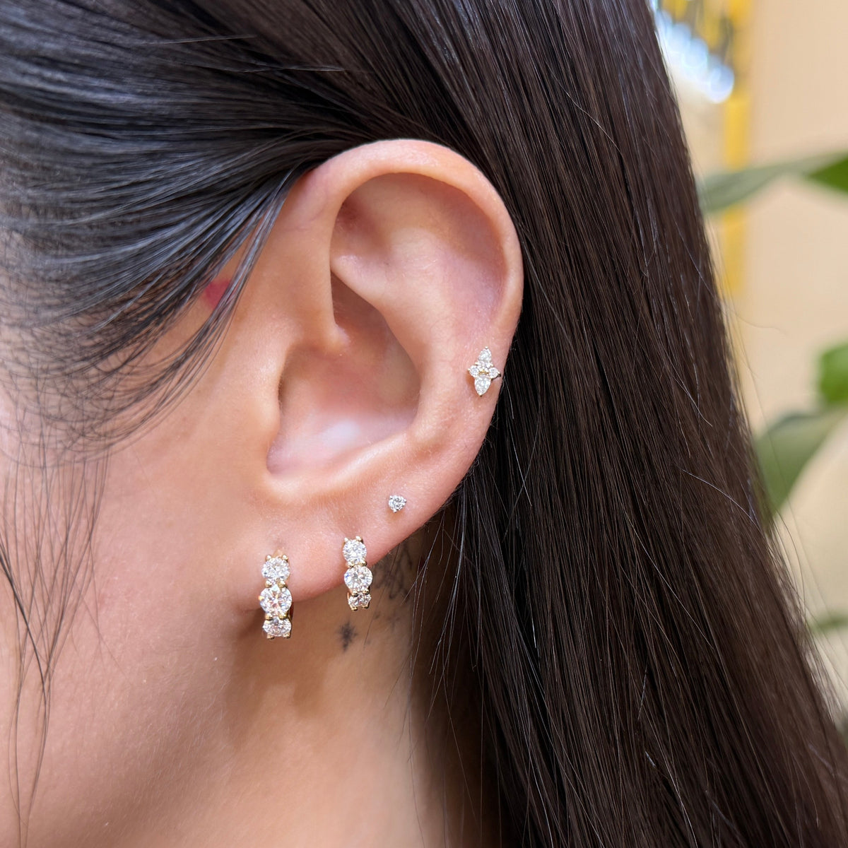 9k Lab Diamond round 0.8ct trio 7mm hoop earrings-pair
