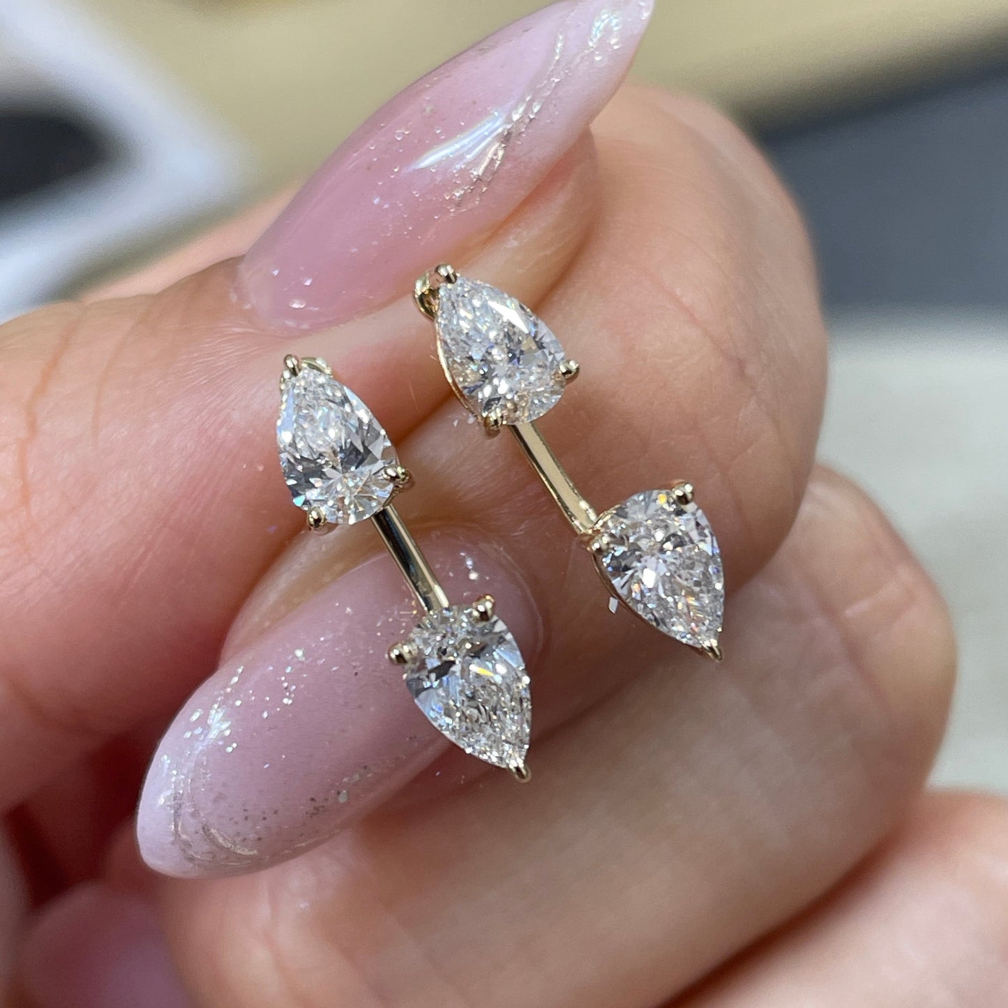 9k Lab diamond pear with pear L jacket 1.2ct earrings-pair
