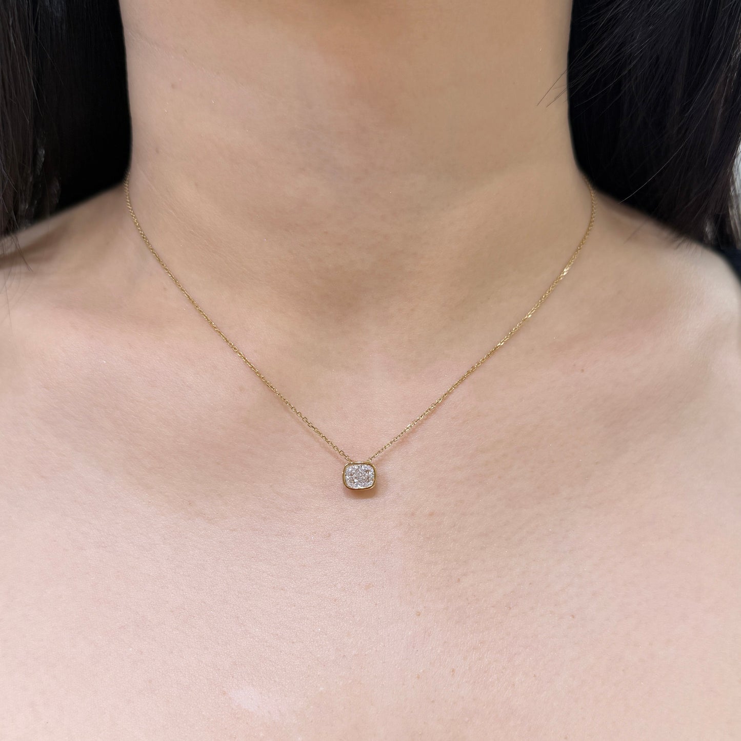 Lab diamond cushion 0.8ct bezel pendant with necklace