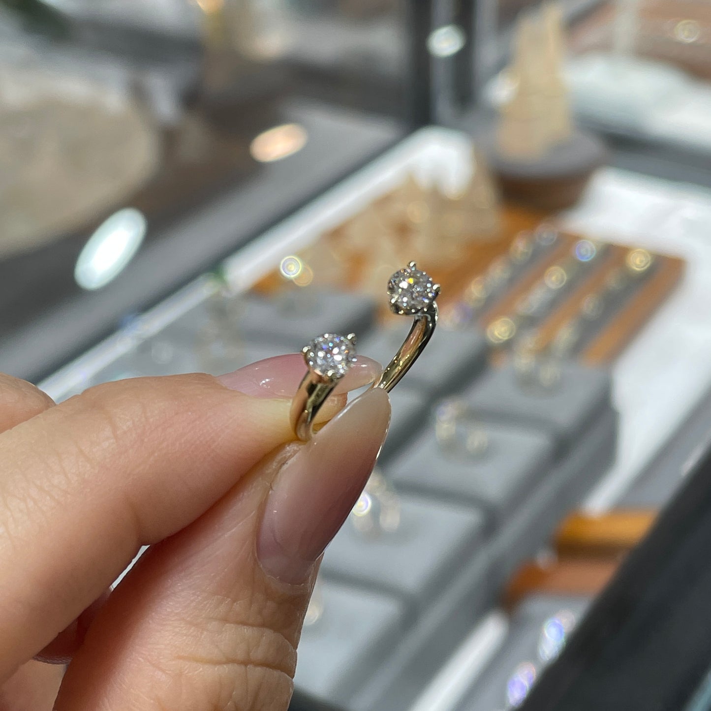 9K Lab diamond Round 0.4ct duo invisible open pinky ring