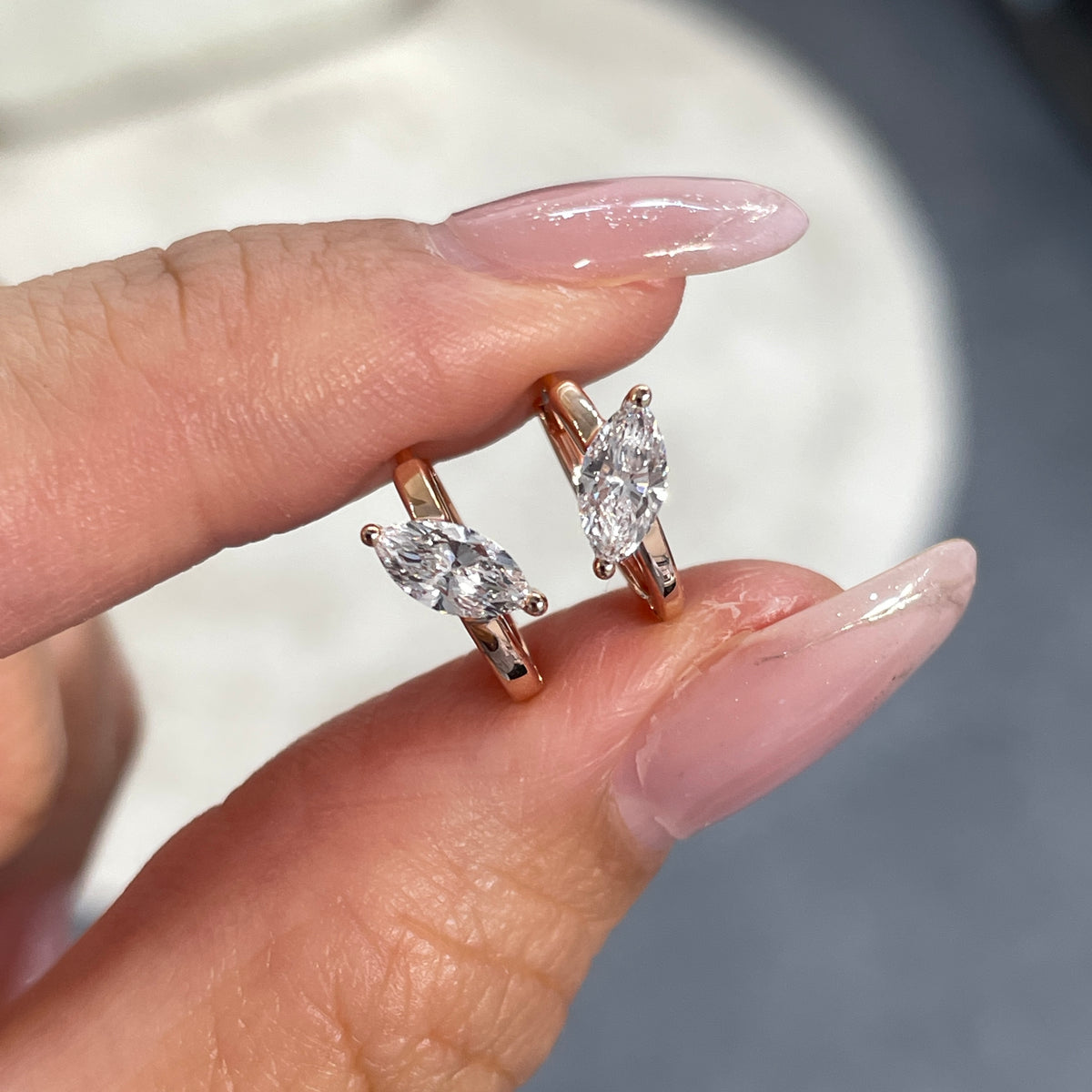 9k Lab diamond marquise shape 0.6ct tilt setting 10mm hoop earrings - pair