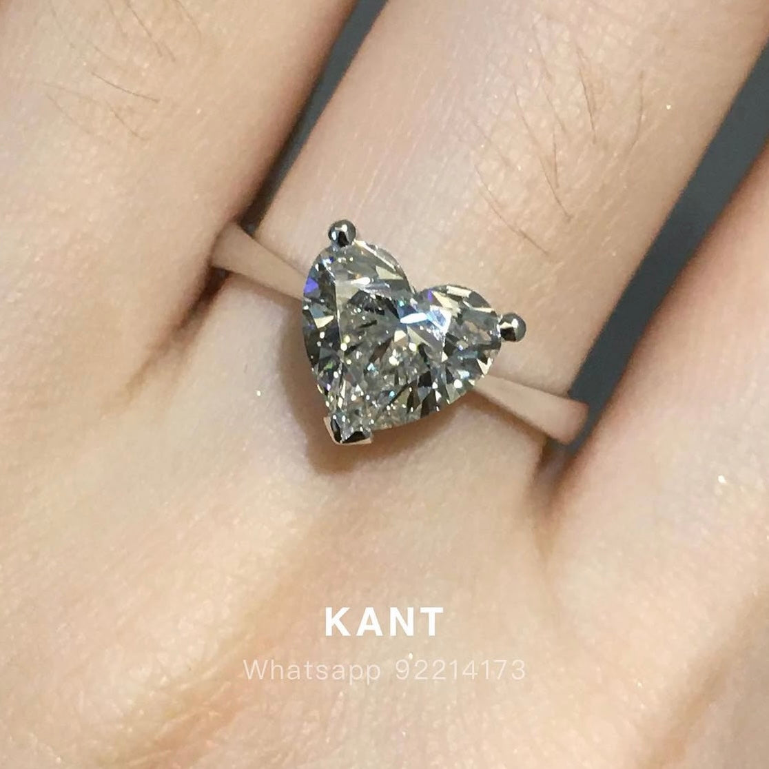 IGI Lav diamond Heart shape 2ct three-prong solitaire ring