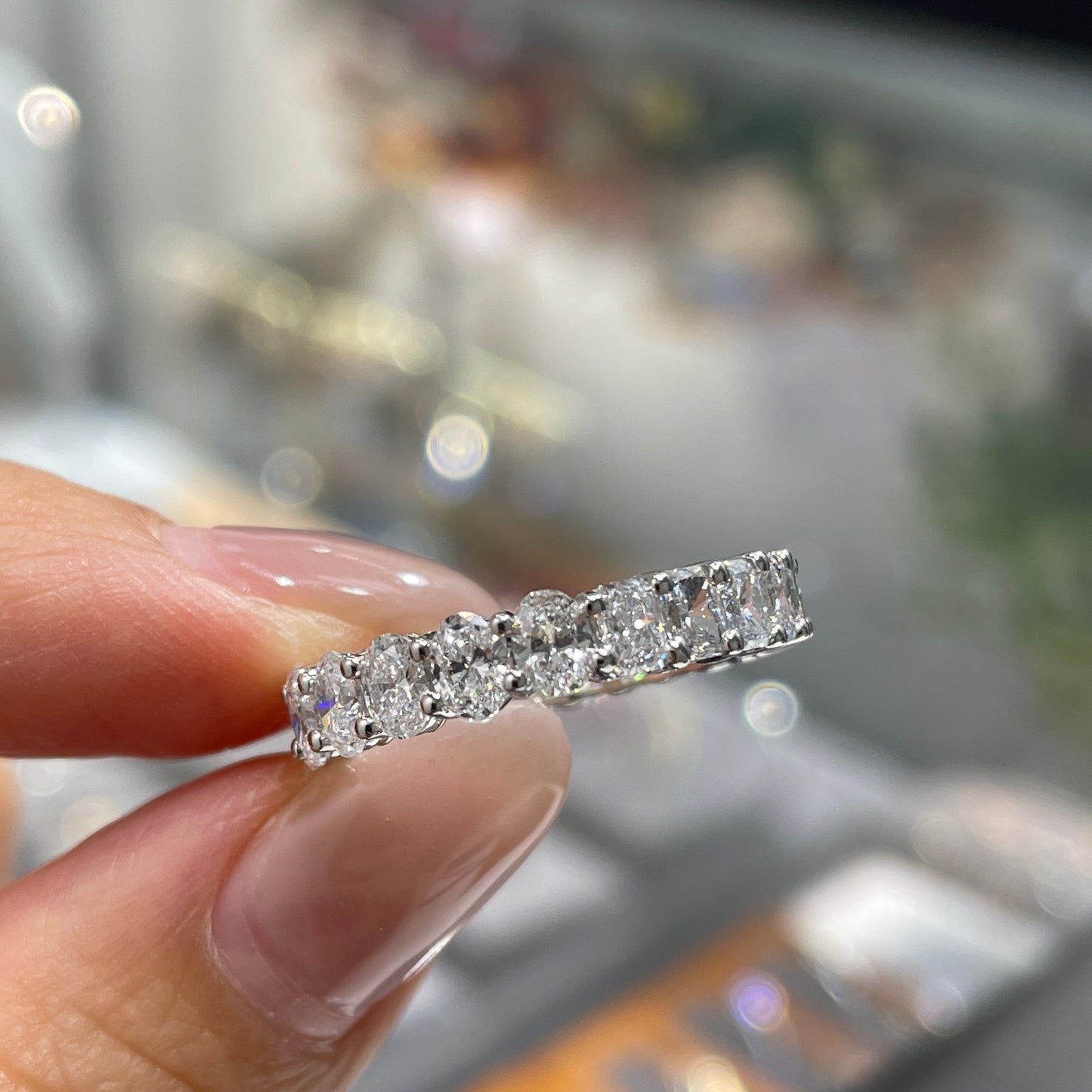 Lab diamond oval & radiant cut half half 3ct full eternity ring