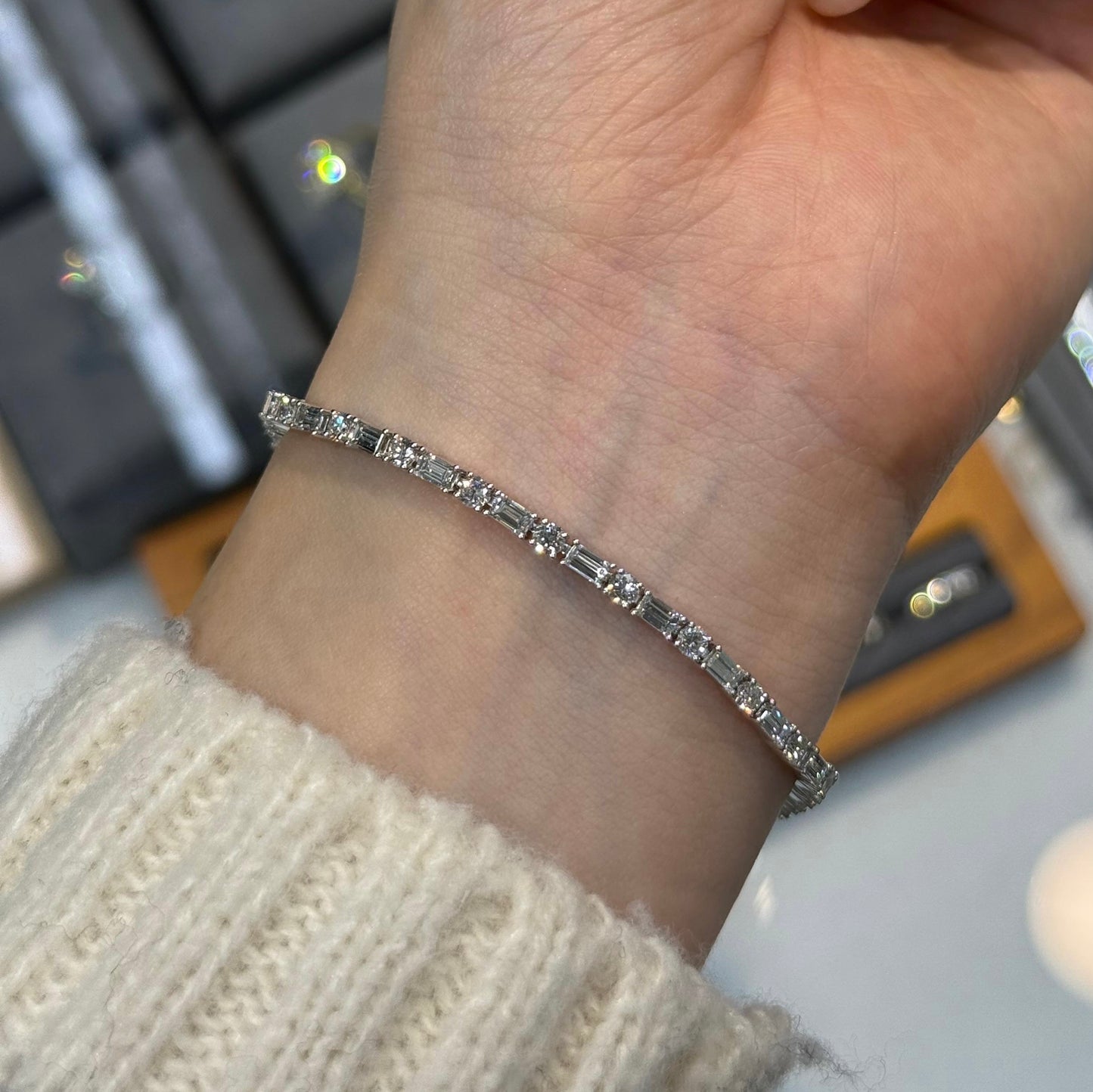 Lab Diamond baguette round mix 4ct tennis bracelet