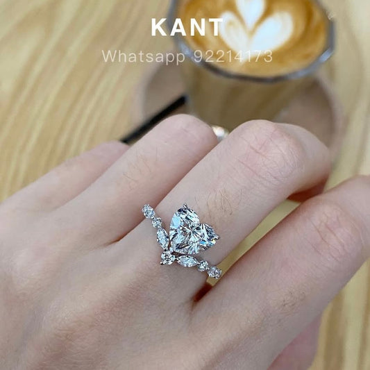 IGI Lab diamond heart shape 2ct marquise round mix v shape pave ring