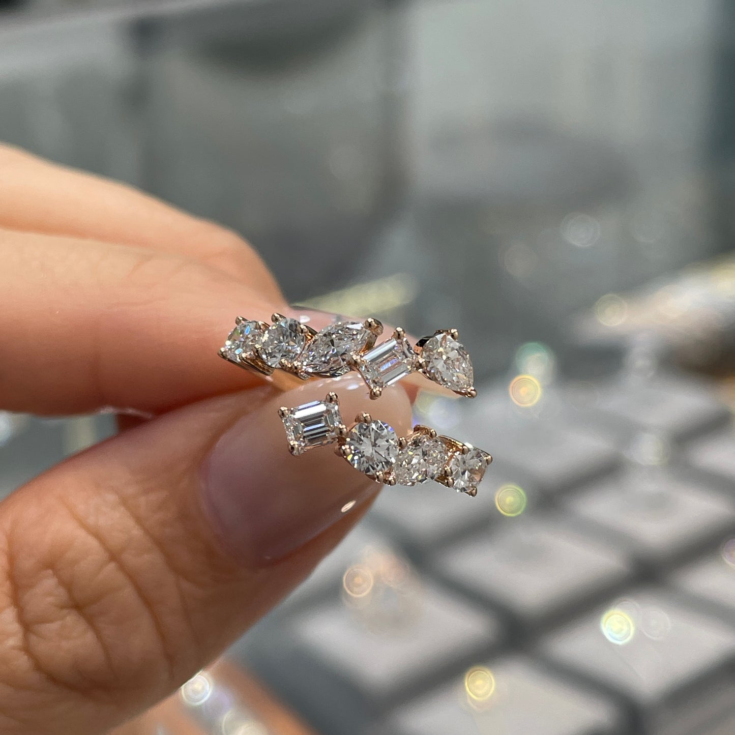 Lab diamond fancy shape 1.35ct irregular open ring