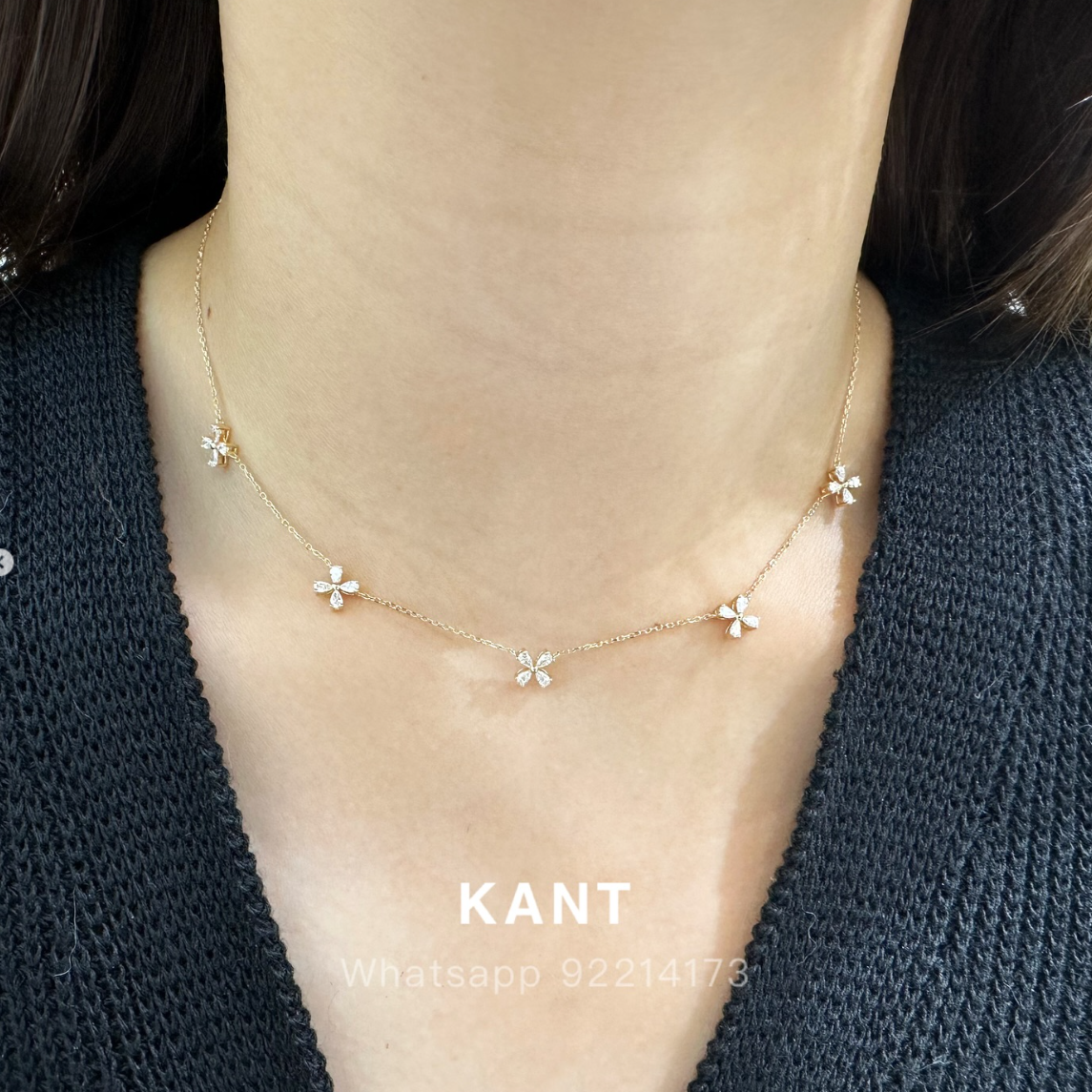 Lab diamond pear 0.8ct flowers necklace