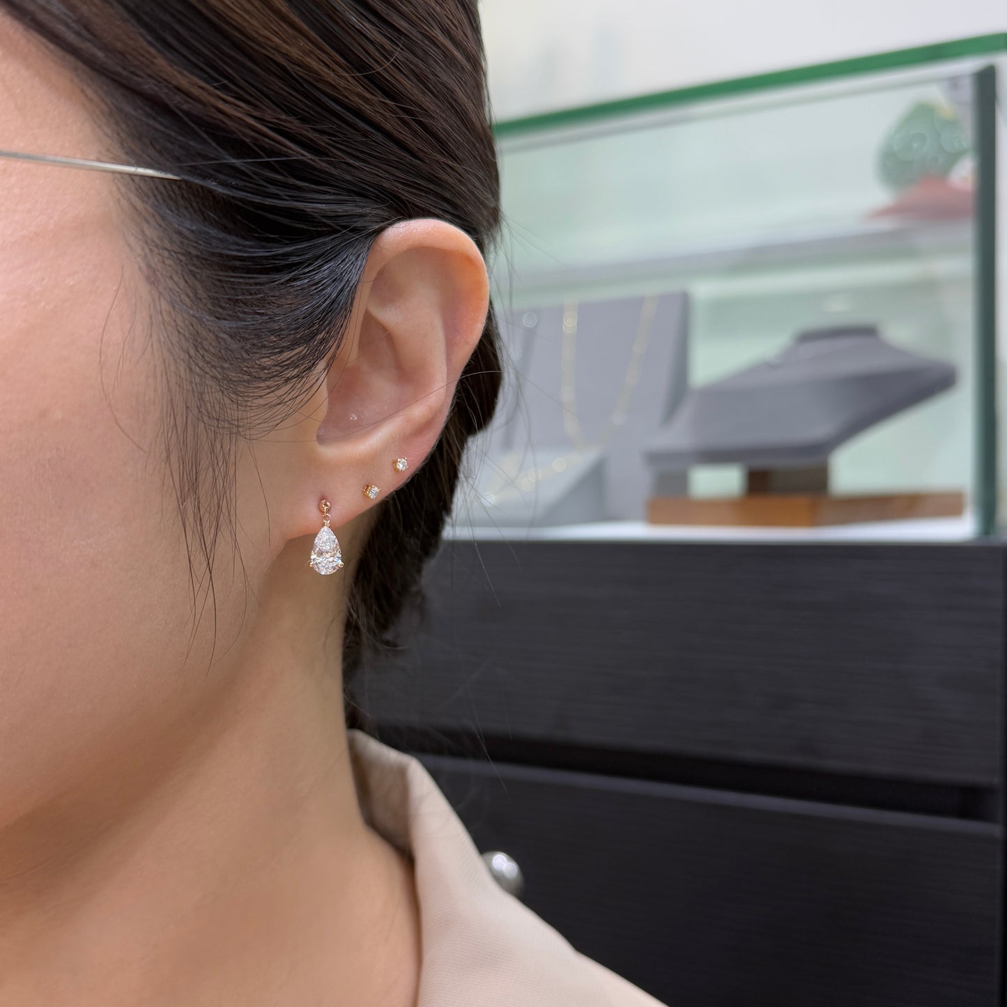 Lab diamond pear shape 2ct swing stud earring-pair