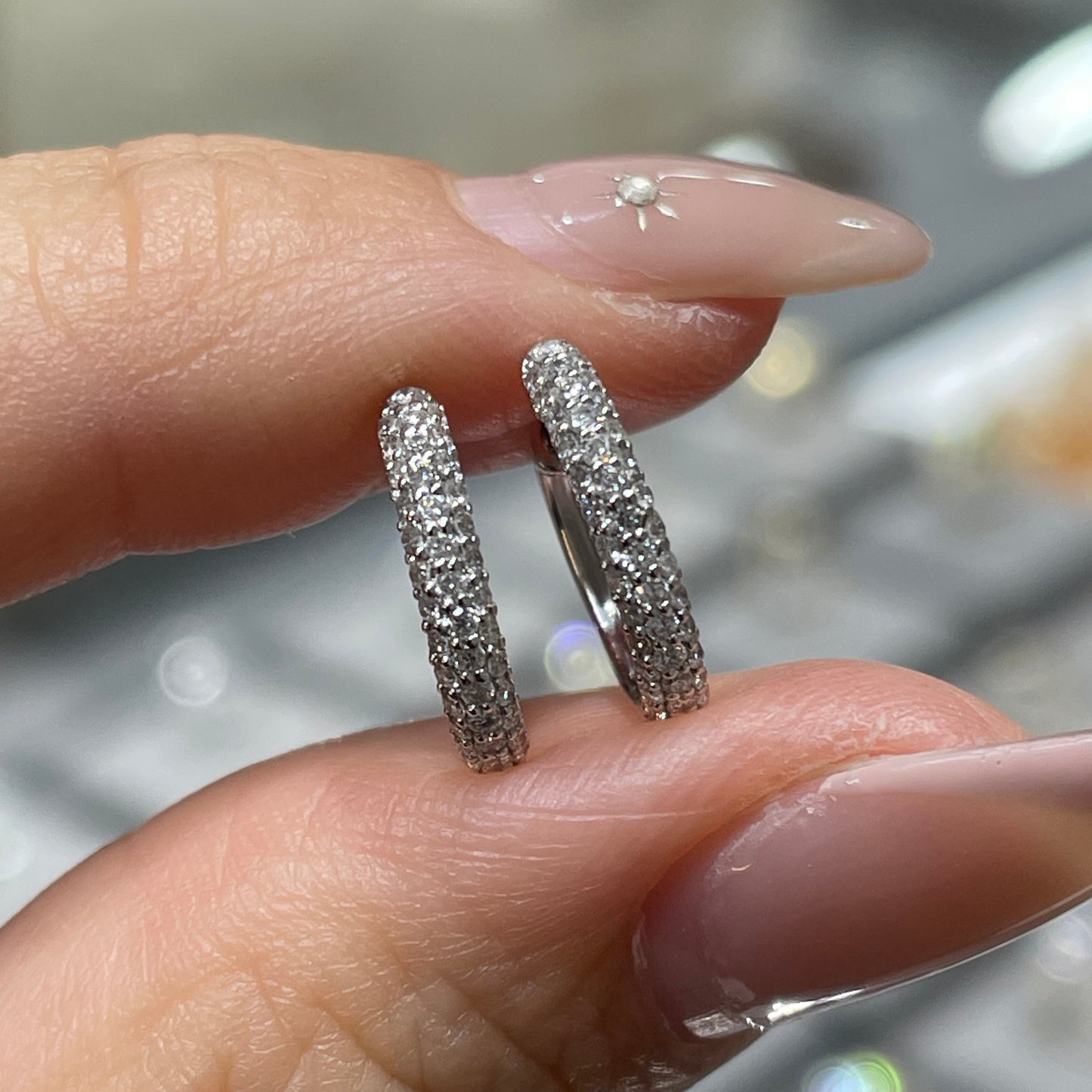 9k Lab diamond round 0.35ct three row 10mm hoop earrings-pair