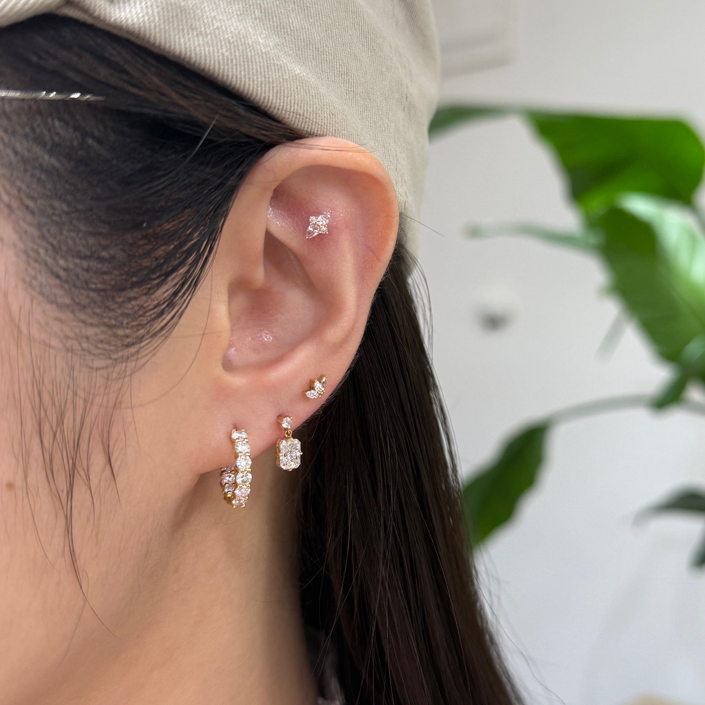 9K Lab diamond round 1.3ct double side diamond 10mm huggie hoop earrings -pair