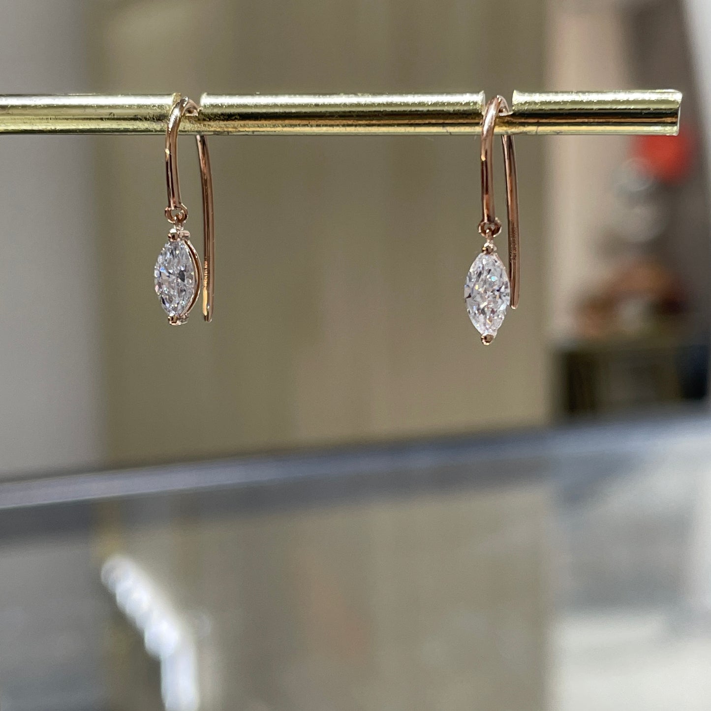 Lab diamond marquise shape 0.4ct U-shape hook earrings- pair