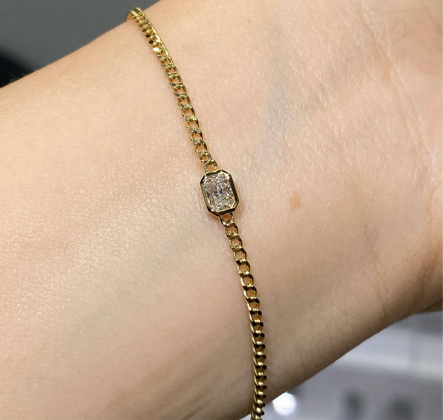 Lab diamond Radiant cut 0.3ct bezel with 1.8mm Cuban bracelet