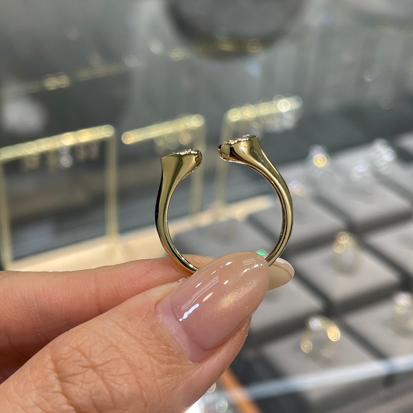 9K Lab diamond pear shape 0.4ct duo bezel open ring