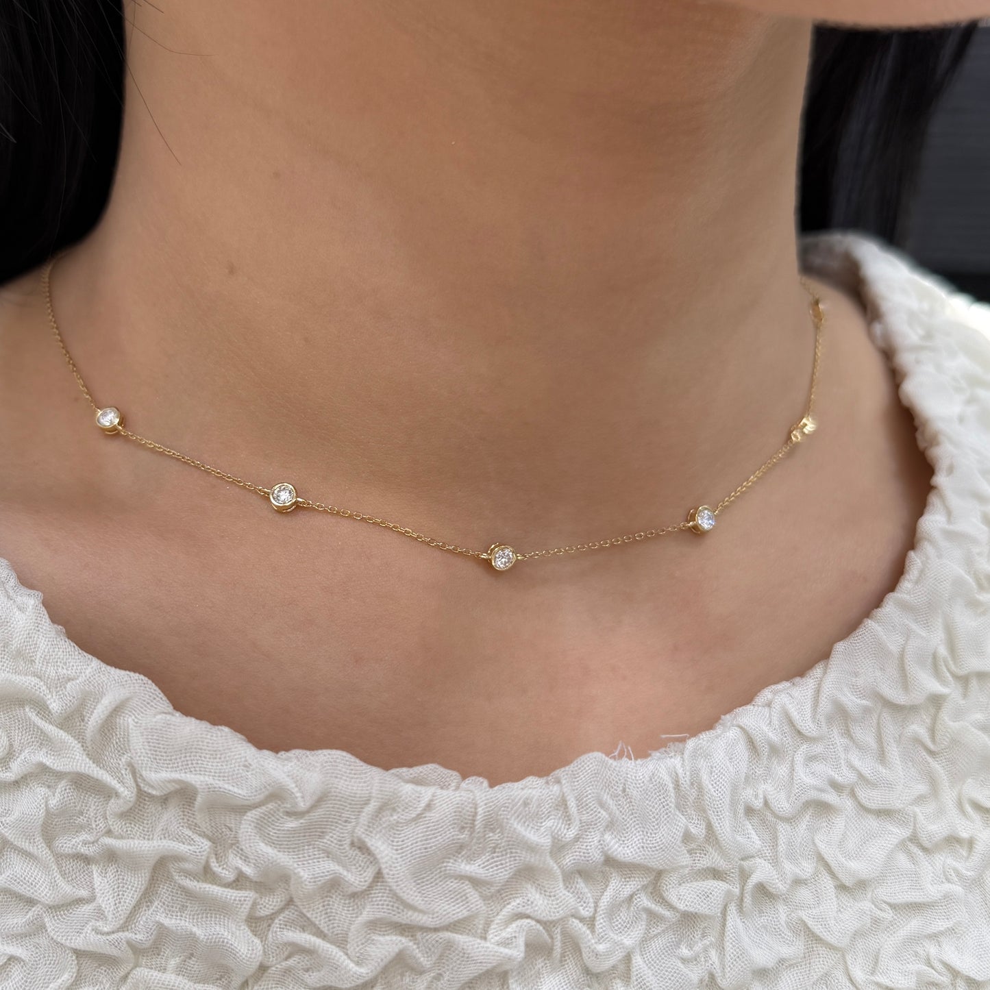 Lab diamond Round 0.48ct bezel six bubbles necklace