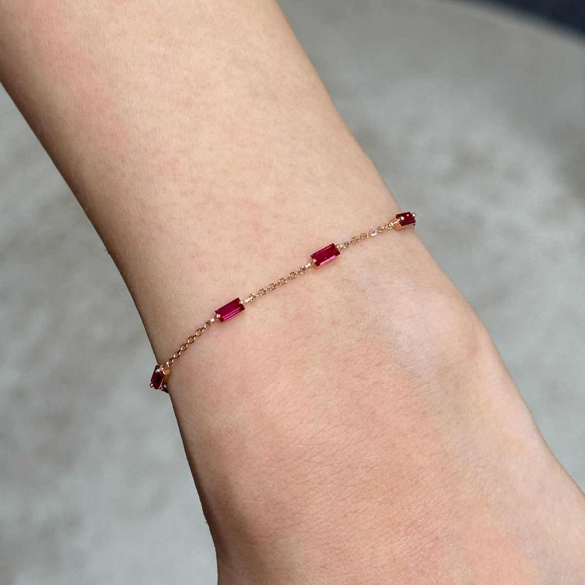 Lab Ruby baguette cut 0.6ct five stone bracelet