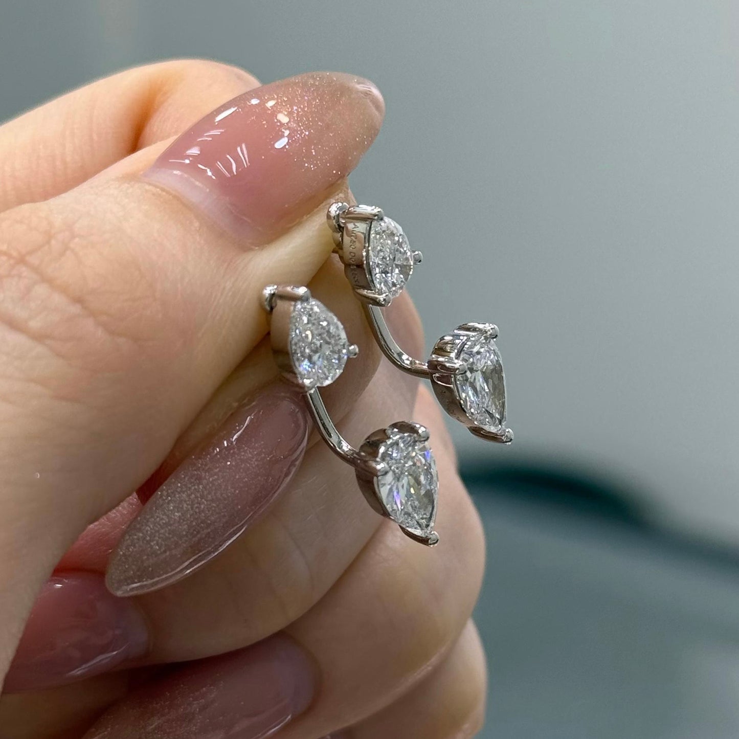 Lab diamond pear with pear L jacket 2.4ct earrings-pair