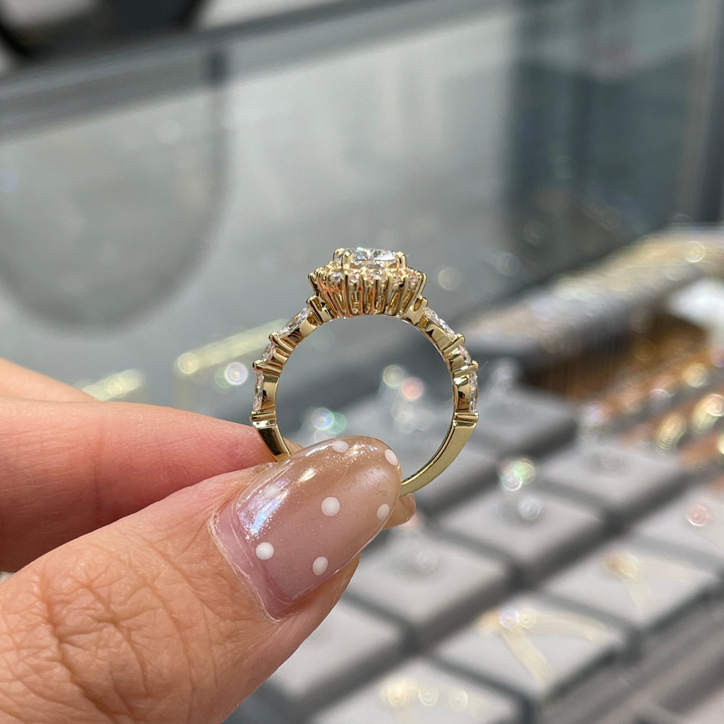 IGI Lab diamond long cushion cut 1.5ct halo with marquise and round mix pave ring