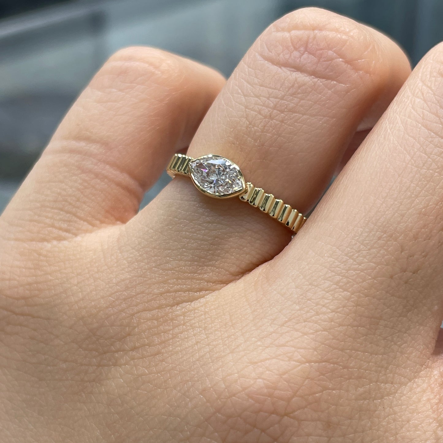 Lab diamond marquise 0.5ct horizontal bezel set with vertical line band ring