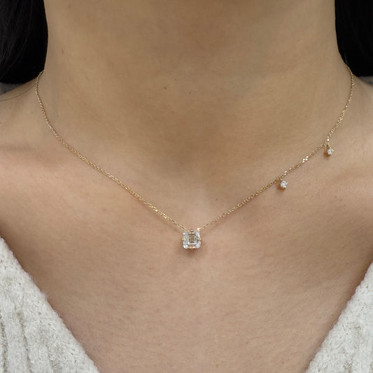 Lab diamond asscher cut 1ct with duo little diamond necklace