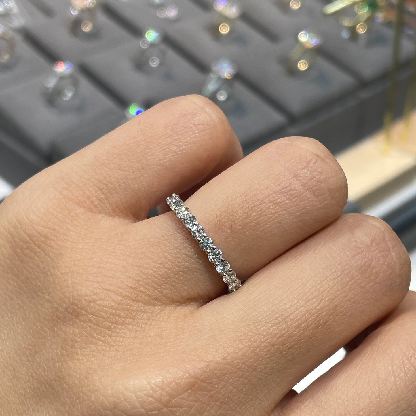 Lab diamond round 0.5ct half eternity ring