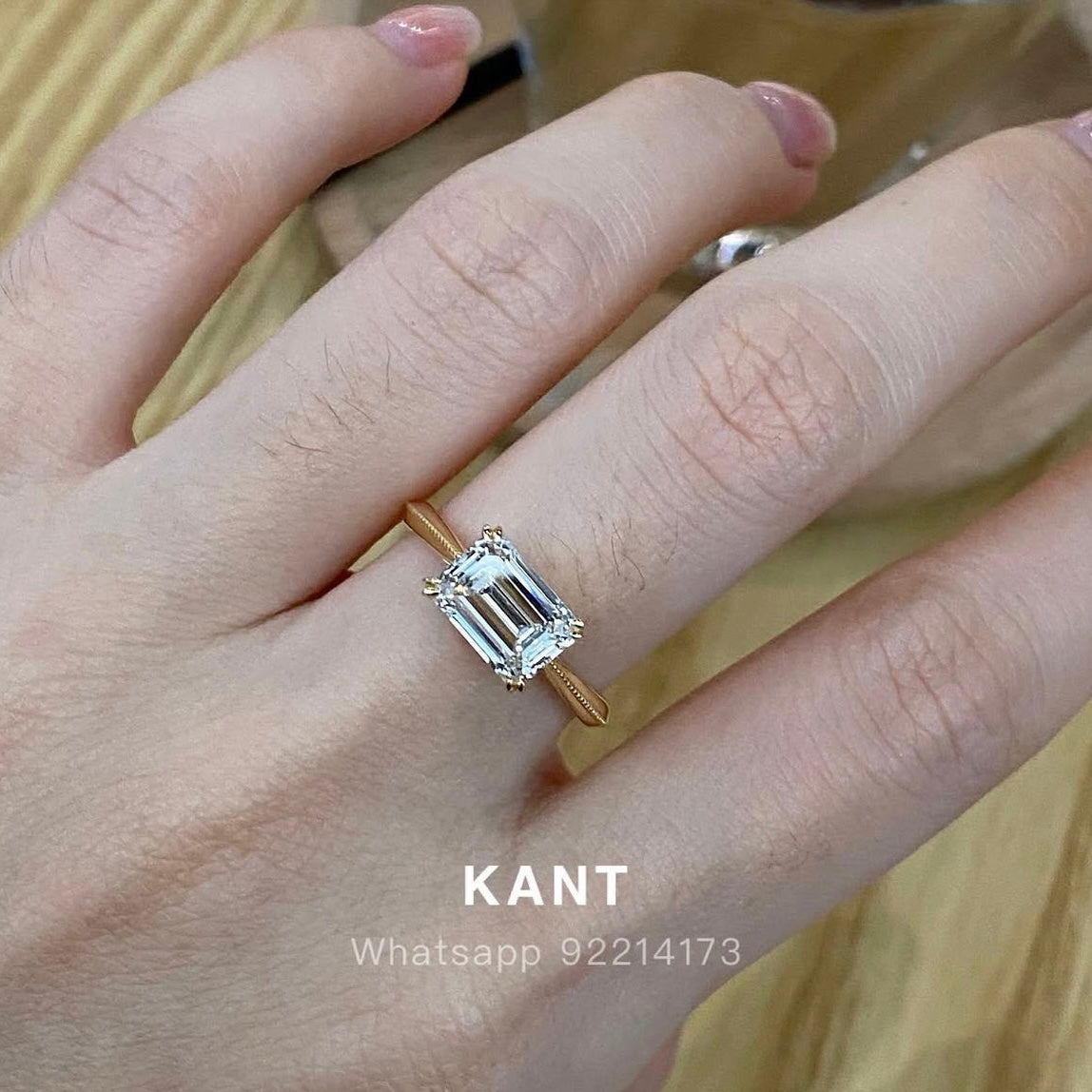 IGI lab diamond Emerald cut 2ct four-prong east west milgrain band ring