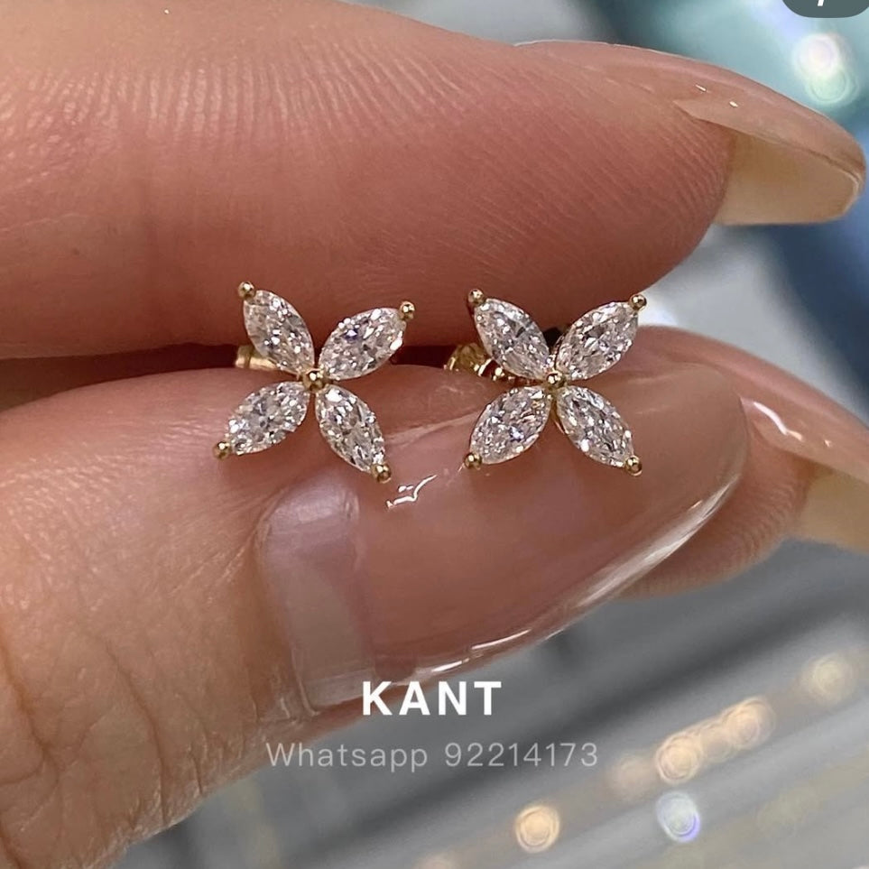 Lab diamond Marquise shape 0.48ct flower stud earrings-pair