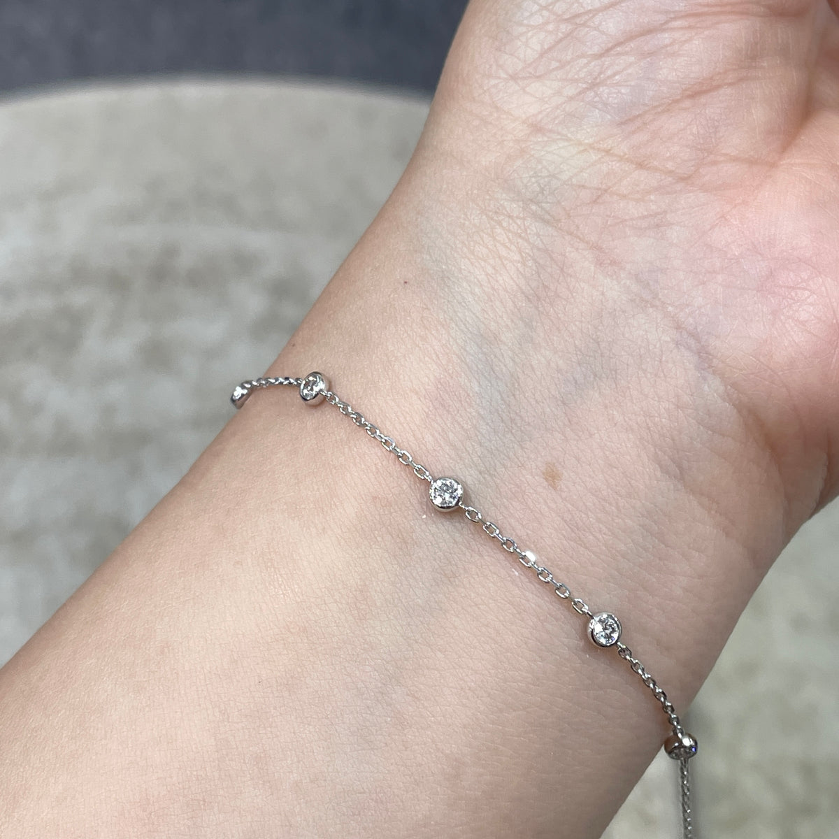Lab diamond round 0.25ct five bean bezel bracelet
