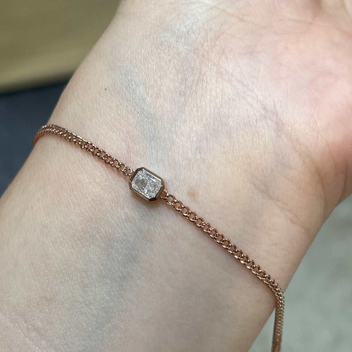 Lab diamond Radiant cut 0.3ct bezel with 1.8mm Cuban bracelet