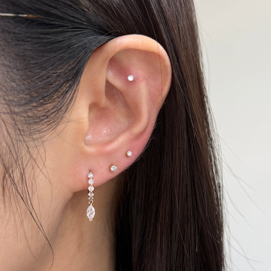 Lab diamond Marquaie and round 0.75ct single prong drop 8mm hoop earrings-pair