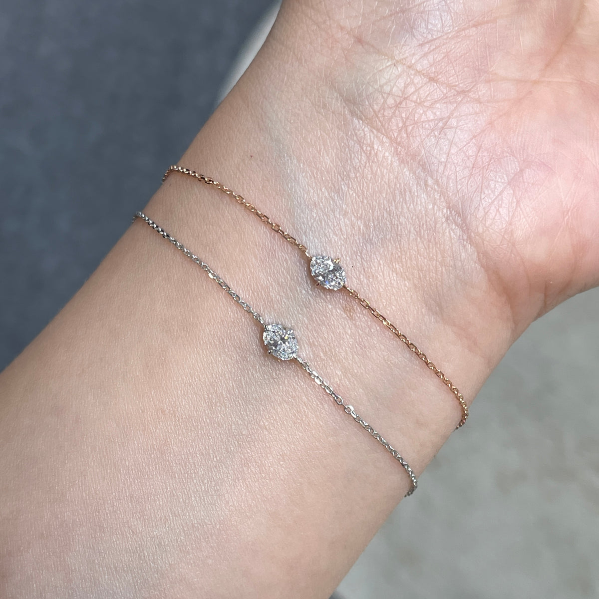 Lab diamond Oval shape 0.3ct compass four-prong bracelet
