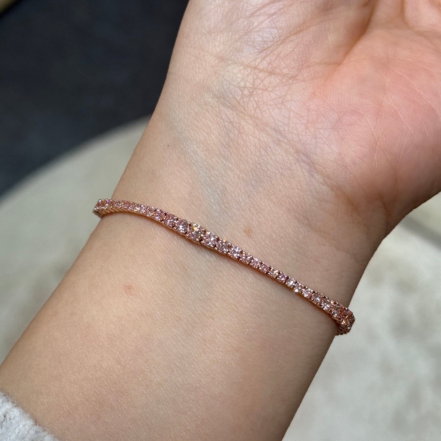 Lab pink diamond round 3.2ct wavy tennis bracelet