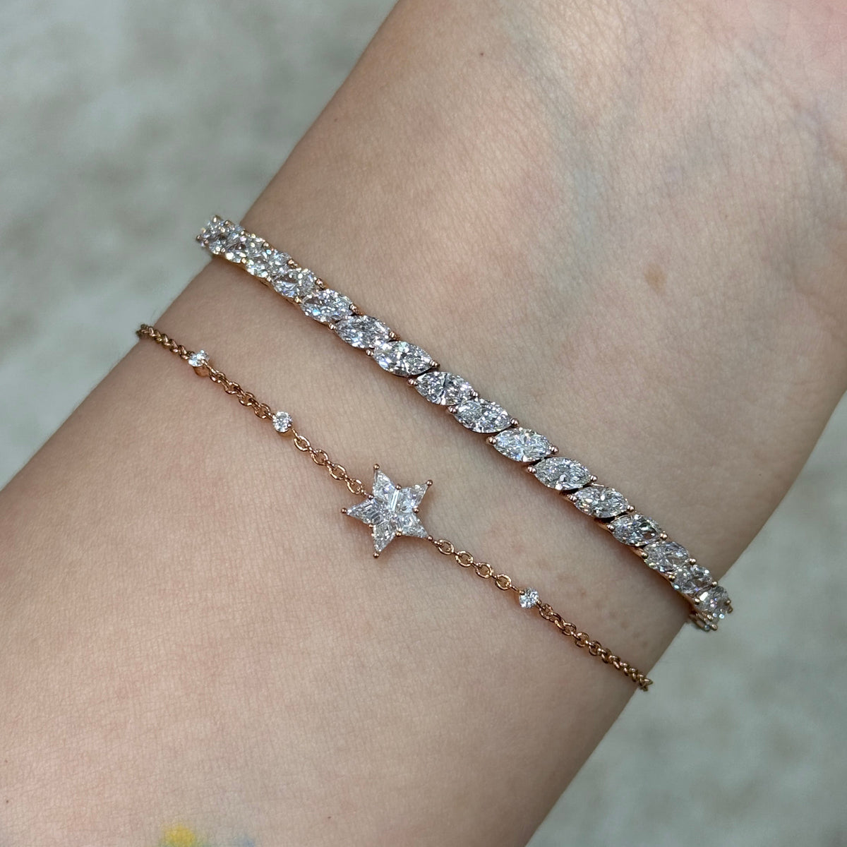 9k Lab diamond marquise shape 6ct tennis bracelet